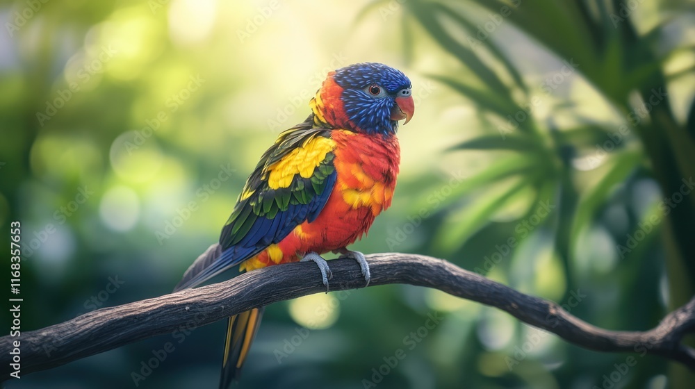 Colorful parrot perched on branch. Colorful parrot perched on branch.