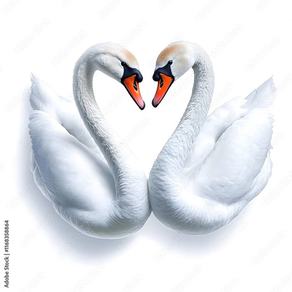 Fototapeta premium Elegant Swans Forming a Loving Heart Shape on White Background