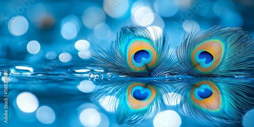 A vibrant illustration of peacock feathers in an extreme close-up, highlighting the vivid colors