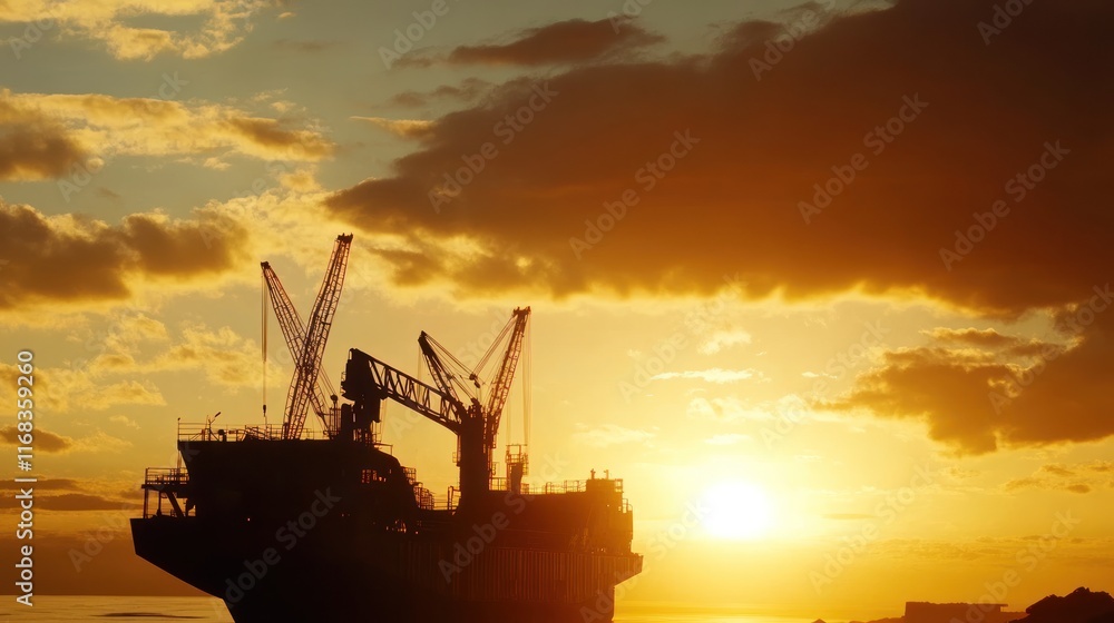 Silhouette of an offshore platform at sunset. Silhouette of an offshore platform at sunset.