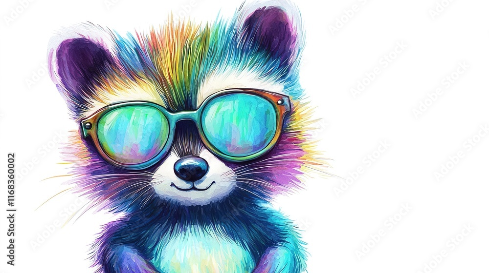 Fototapeta premium Colorful Raccoon in Sunglasses