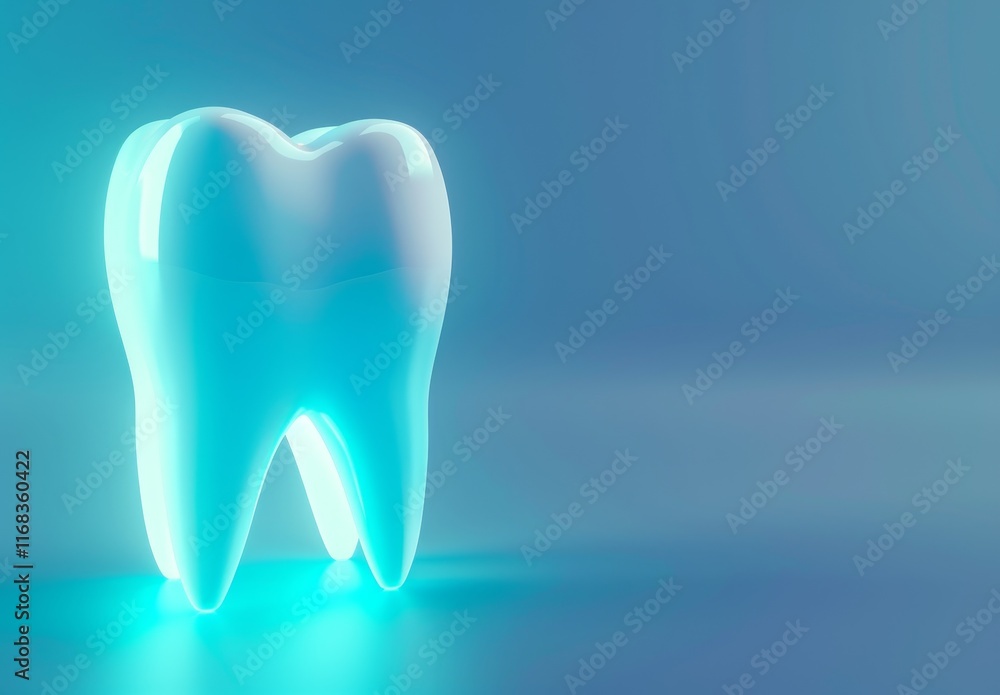 Glowing 3D model of a healthy human tooth on a blue background. Glowing 3D model of a healthy human tooth on a blue background.