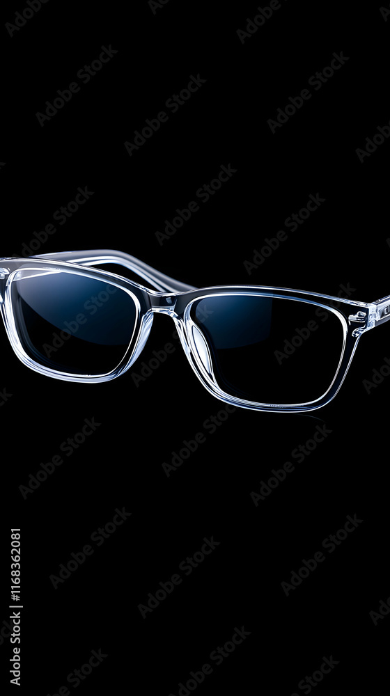 Clear Sunglasses Studio Shot, Black Background, Fashion Accessory, Eye Protection. Clear Sunglasses Studio Shot, Black Background, Fashion Accessory, Eye Protection.