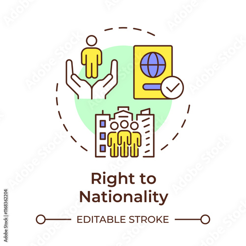 Nationality right multi color concept icon. Human dignity, citizenship. Ethnicity, culture. Round shape line illustration. Abstract idea. Graphic design. Easy to use in infographic, presentation photo