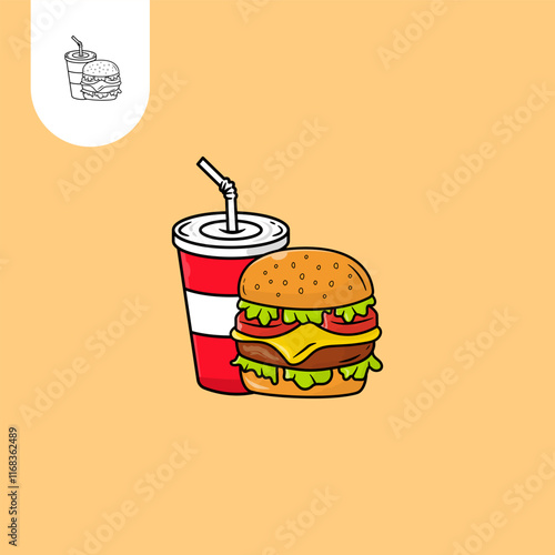 a illustration of a hamburger and soft drink