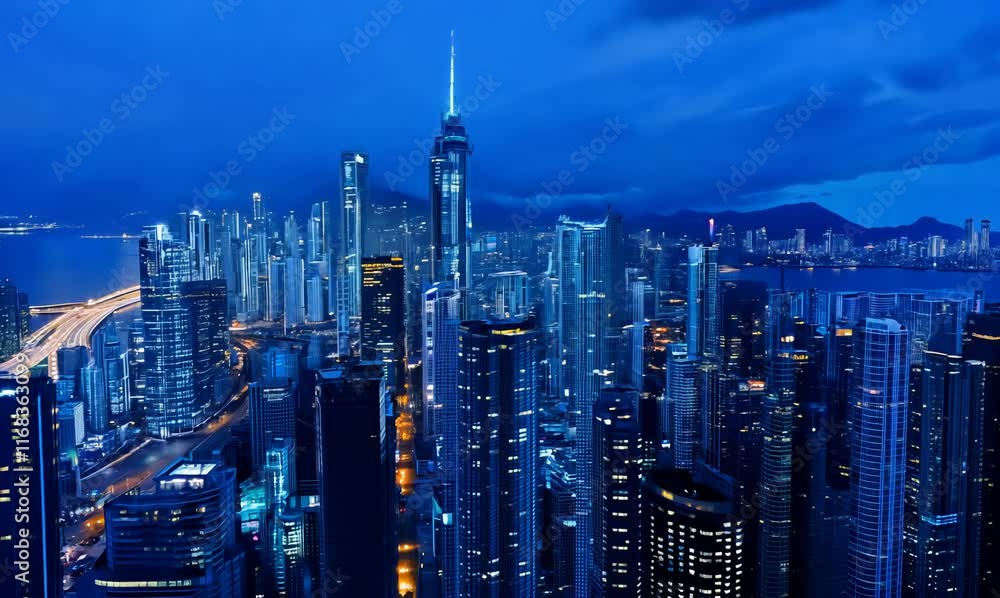 magical night skyline of hong kong from the sky