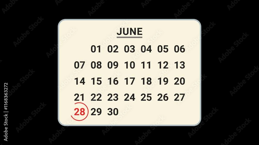 28 June Calendar Date Animation 28 June Calendar Date Animation