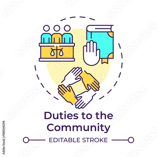 Community duties multi color concept icon. Collective welfare, civil engagement. Round shape line illustration. Abstract idea. Graphic design. Easy to use in infographic, presentation photo