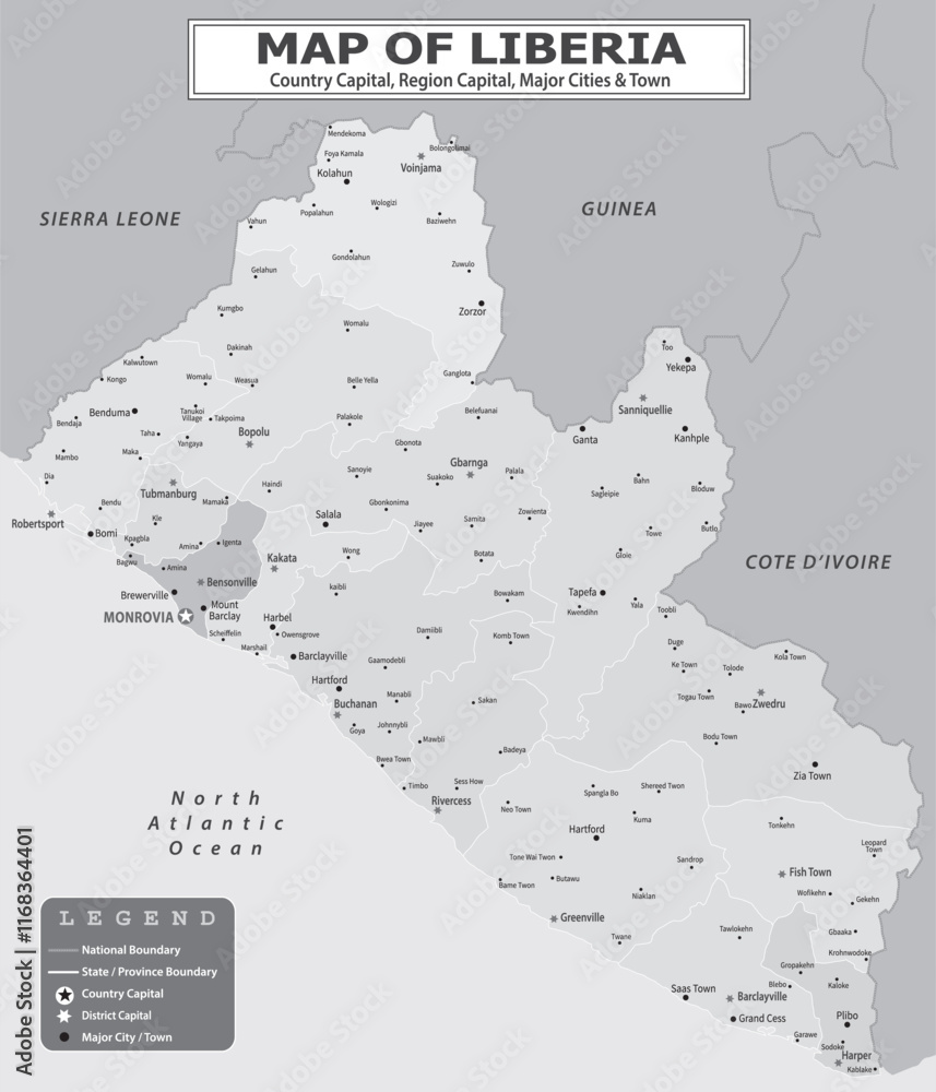 Obraz premium African Countries Geography Political map. Political map of country with capital, province or state capital, major cities and town.