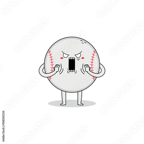 Cute baseball ball cartoon character shocked expression doodle