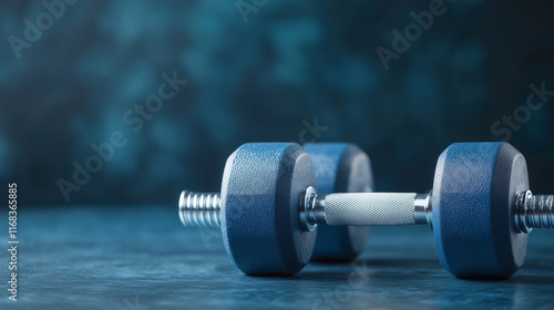 Blue Dumbbells on Dark Blue...