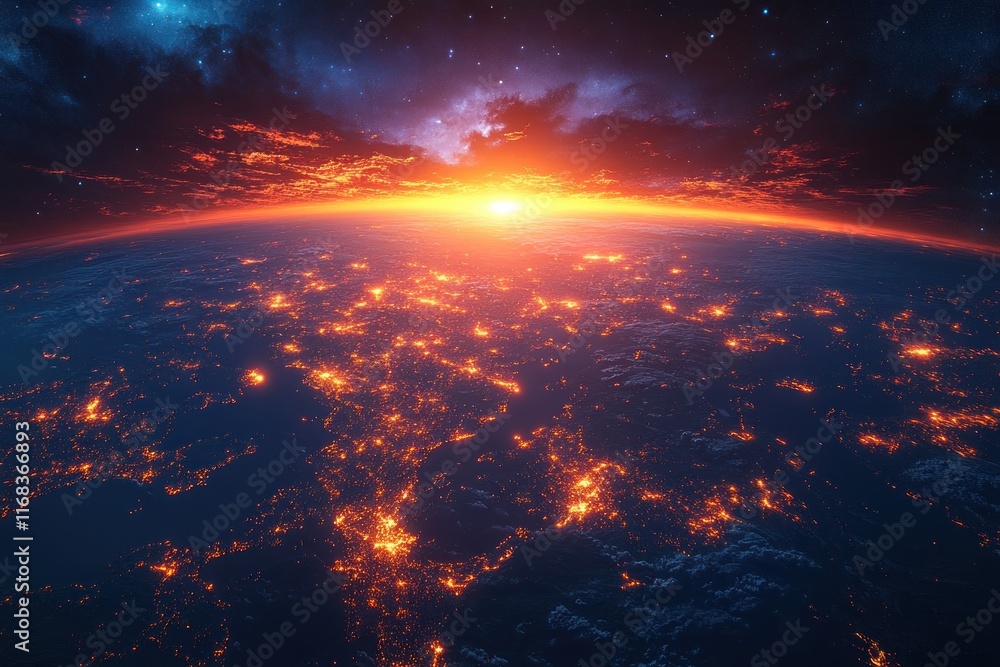 Stunning Satellite View of Asia from Space with Glowing City Lights at Night Stunning Satellite View of Asia from Space with Glowing City Lights at Night
