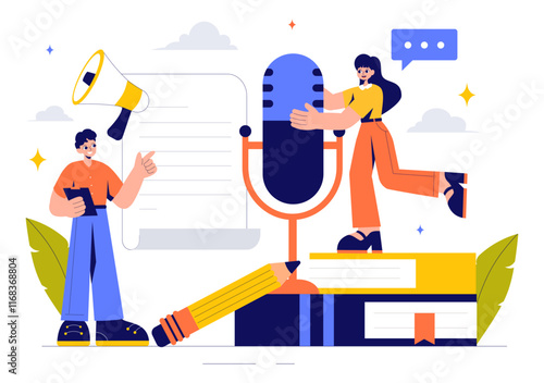 Rhetoric or Elocution School Class Illustration Featuring Hand Gestures, Voice Training, and Speech Improvement for Persuasion Skills Development