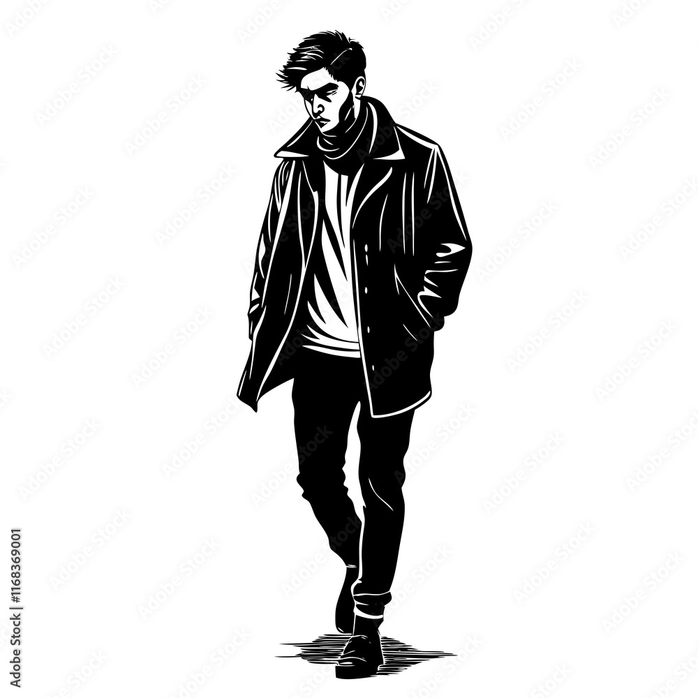 Stylish Man Walking in a Trench Coat - Bold Fashion Vector Illustration
Stylish Man Walking in a Trench Coat - Bold Fashion Vector Illustration