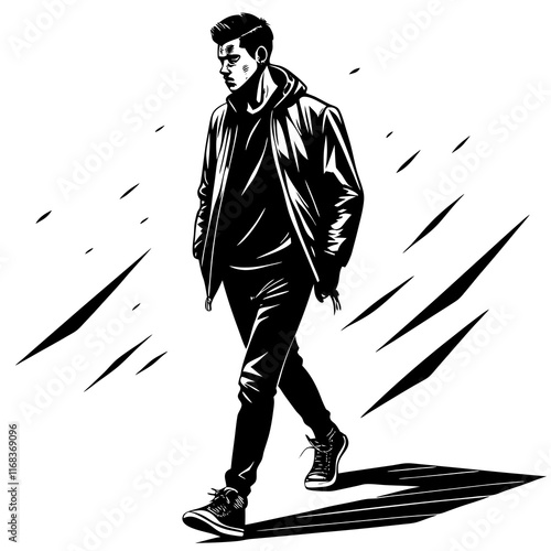 Stylish Man Walking in a Trench Coat - Bold Fashion Vector Illustration

