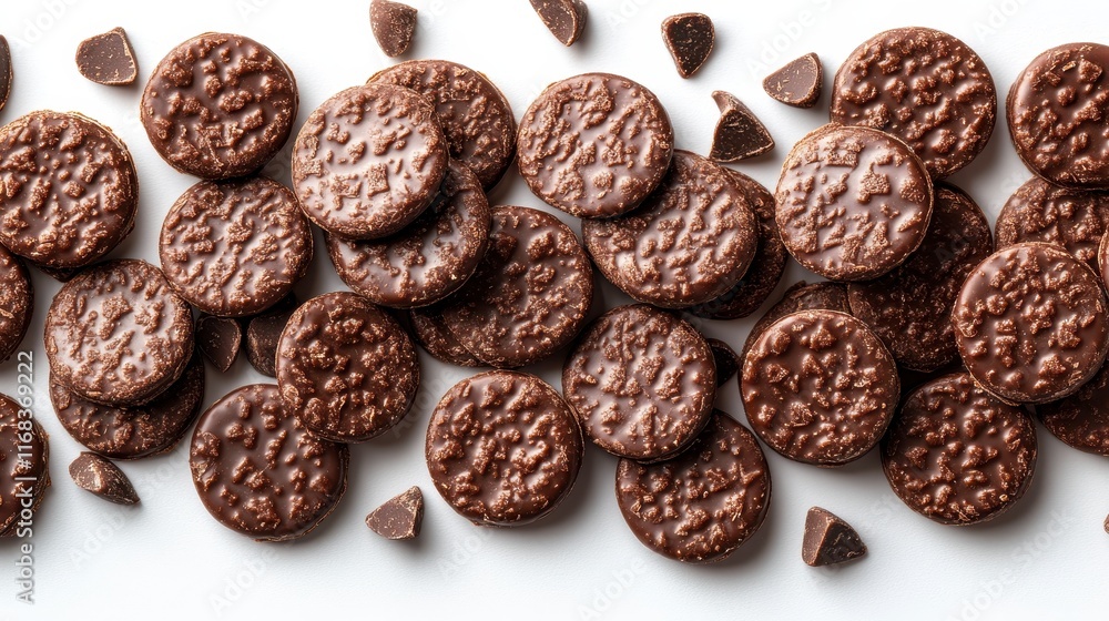 Delicious chocolate cookies and chocolate chips on white background. Delicious chocolate cookies and chocolate chips on white background.