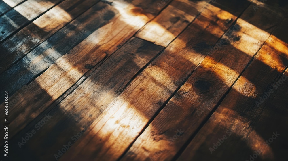 Sunlit Rustic Wooden Floor: Warmth and Texture Sunlit Rustic Wooden Floor: Warmth and Texture