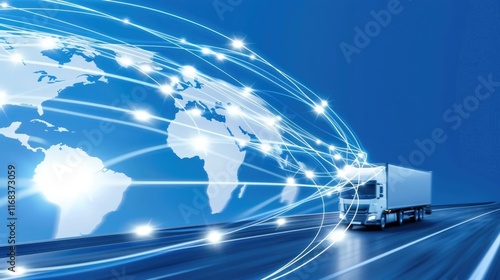 Fototapeta Naklejka Na Ścianę i Meble -  Global logistics network with truck and digital connectivity on world map
