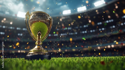 thropy soccer cup with stadium background photo