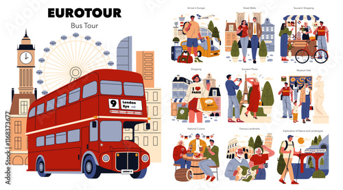 Eurotour. Flat Vector Illustration