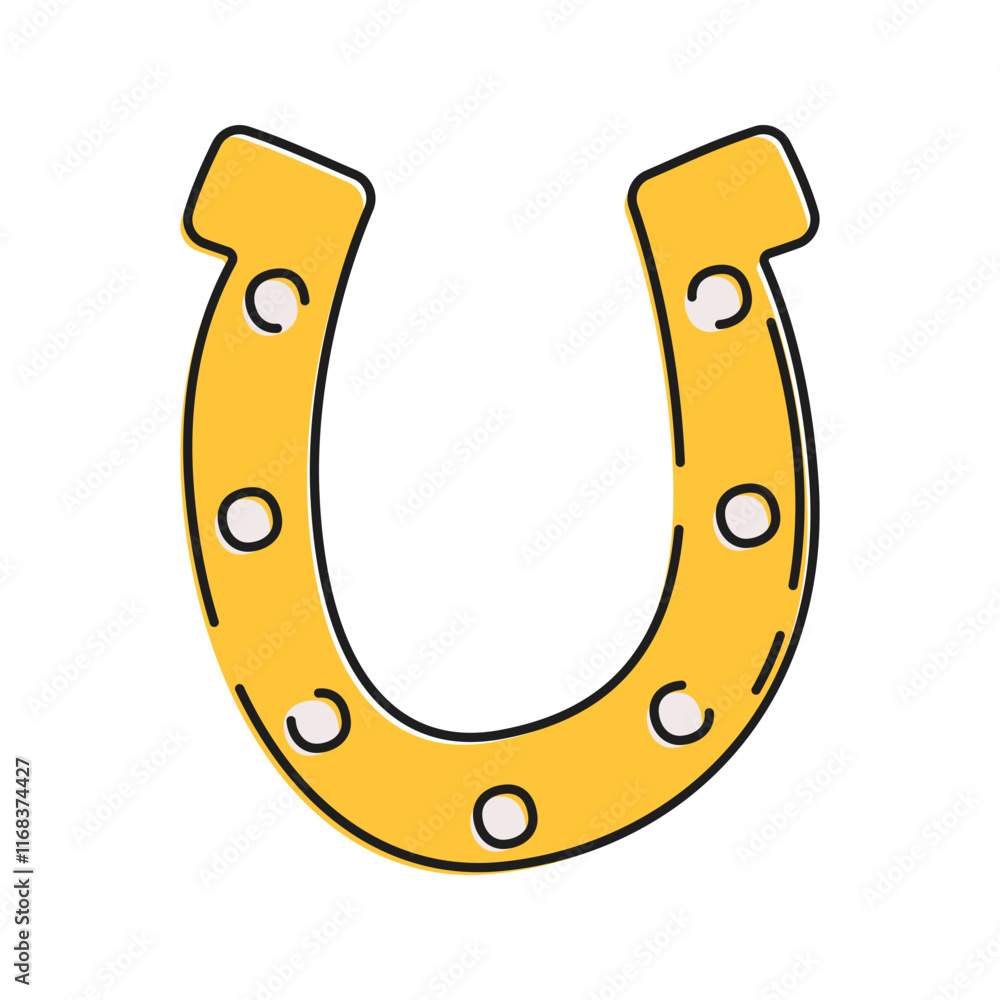 Horseshoe Illustration, A golden horseshoe representing good luck and fortune.