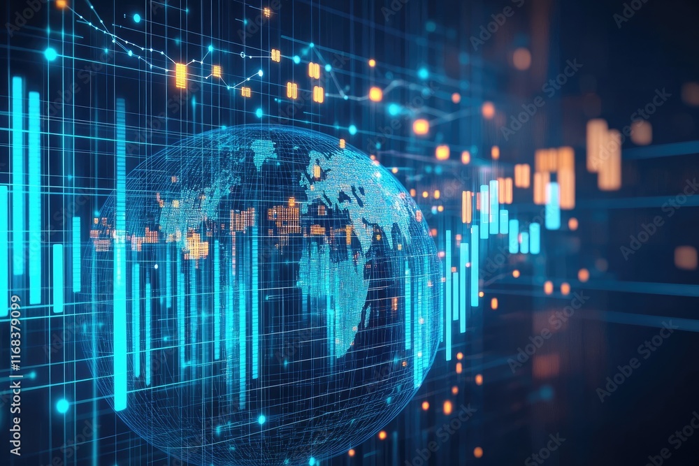 A digital globe surrounded by data visualization elements, symbolizing global connectivity. A digital globe surrounded by data visualization elements, symbolizing global connectivity.