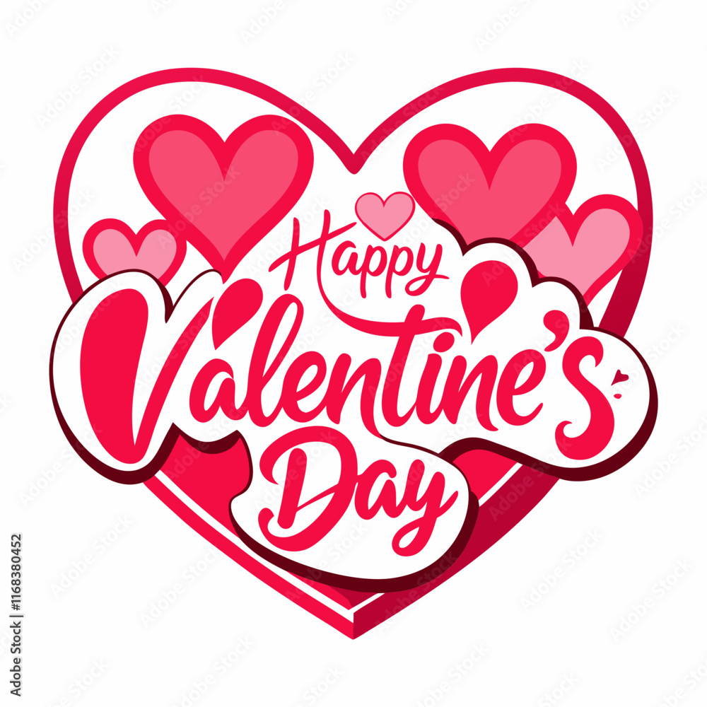 Colorful Hearts and Happy Valentines Day! Text Design line art icon sign silhouette vector illustration on white background Colorful Hearts and Happy Valentines Day! Text Design line art icon sign silhouette vector illustration on white background