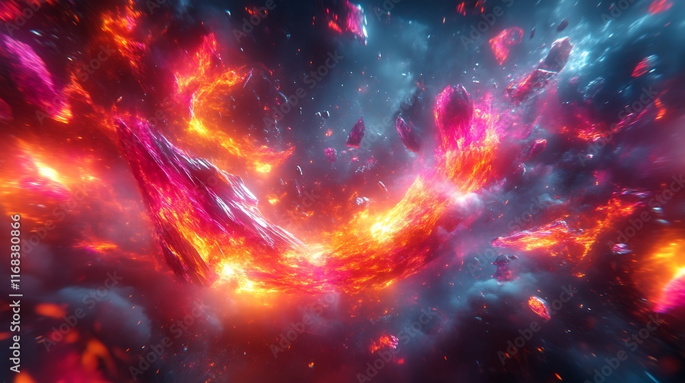 Fototapeta premium Fiery, swirling crystals in cosmic dust.