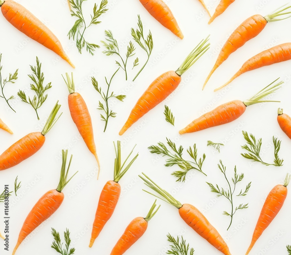 Flat lay of fresh orange carrots and green leaves on white background. Flat lay of fresh orange carrots and green leaves on white background.