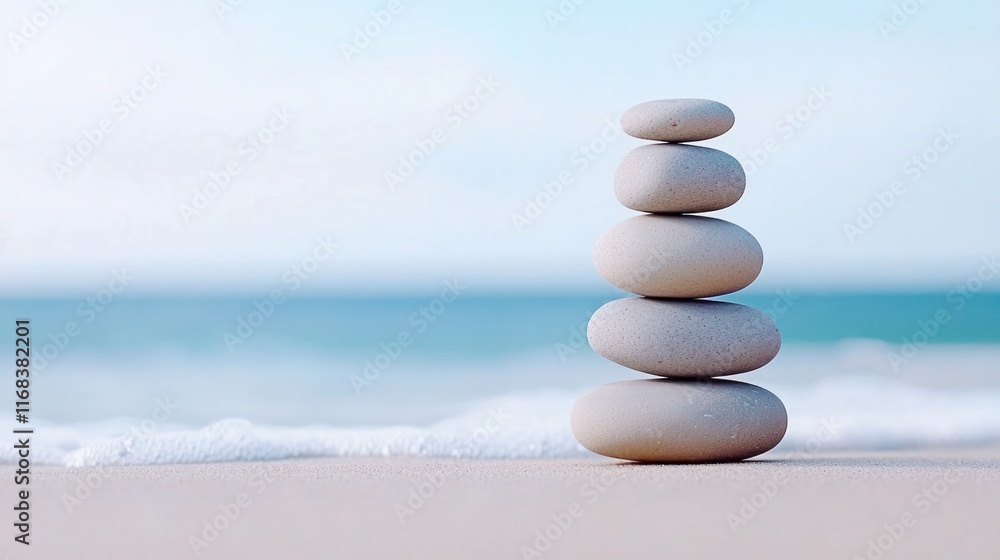 Stacked stones on a beach, symbolizing balance and tranquility. Stacked stones on a beach, symbolizing balance and tranquility.