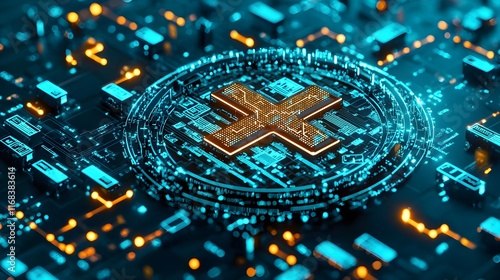 Wallpaper Mural Digital Circuit Board with Glowing Elements and Circular Pattern Torontodigital.ca