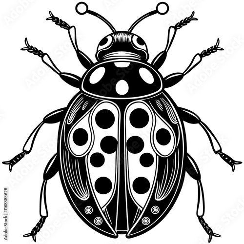 Intricate Ladybug Illustration with Detailed Patterns - Insect Vector Art

