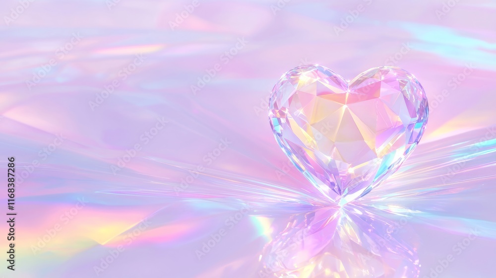 Ethereal Glow: Shining Crystal Heart with Rainbow Prisms on Reflective Surface - Ultra-Detailed Valentine Artwork Cinematic Image Ethereal Glow: Shining Crystal Heart with Rainbow Prisms on Reflective Surface - Ultra-Detailed Valentine Artwork Cinematic Image