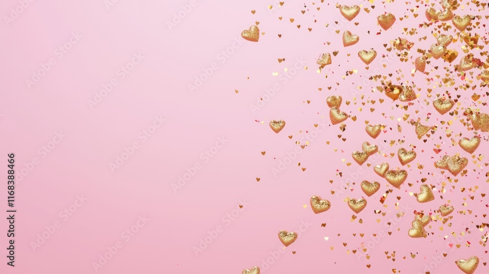 Ethereal Love: Pink and Gold Confetti Hearts Cascading on Gradient Background - Ultra-Detailed Valentine Artwork Concept Ethereal Love: Pink and Gold Confetti Hearts Cascading on Gradient Background - Ultra-Detailed Valentine Artwork Concept