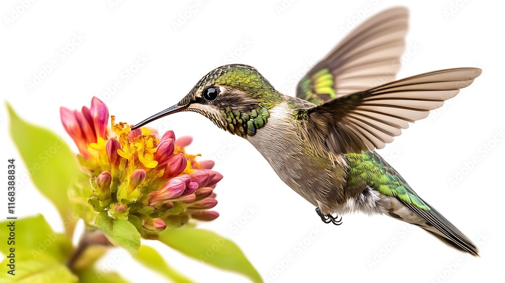 Fototapeta premium Hummingbird feeding on flower natural habitat wildlife photography