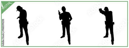 Silhouette set pistol shooting sport. Shooting competition. Vector illustration.
