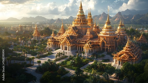 Obraz na płótnie Exploring thailand's architectural marvels temples from above w salonie