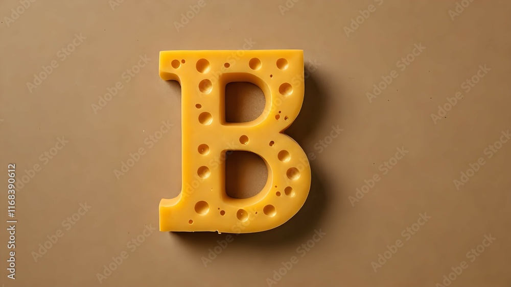 A cheese letter B, Swiss cheese shaped as letter B, alphabet made of cheese. A cheese letter B, Swiss cheese shaped as letter B, alphabet made of cheese.