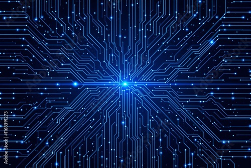Abstract background of glowing blue circuitry on a dark surface.