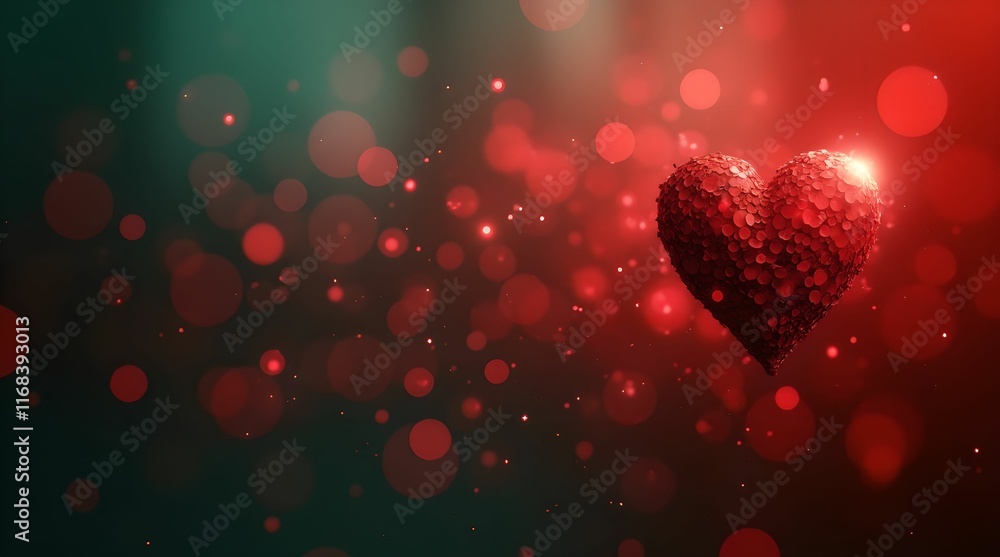 Heart in red tones on bright green bokeh background symbolizing love valentines day weddings Heart in red tones on bright green bokeh background symbolizing love valentines day weddings