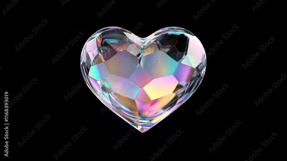Glowing Crystal Heart with Rainbow Refractions on Black Background - High Contrast Cinematic 3D Render for Valentine's Day Concept Glowing Crystal Heart with Rainbow Refractions on Black Background - High Contrast Cinematic 3D Render for Valentine's Day Concept