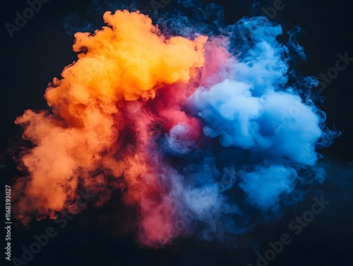 Vibrant Explosion of Colorful Smoke Bursting Against Dark and Abstract Concept photo