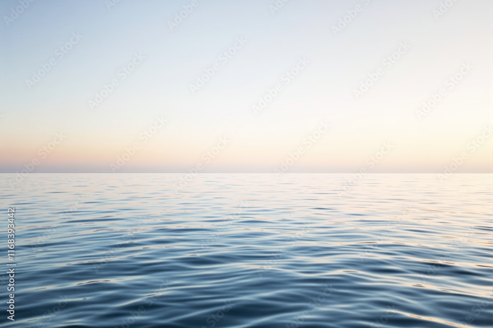 Obraz premium Tranquil ocean surface under soft sunrise sky creating a serene and peaceful atmosphere.