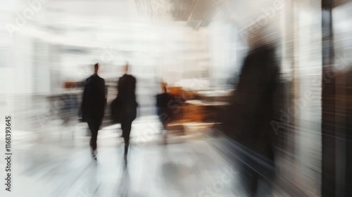 Blurred business professionals discussing ideas during a meeting in modern office interior with space for corporate brainstorming and collaboration


 photo