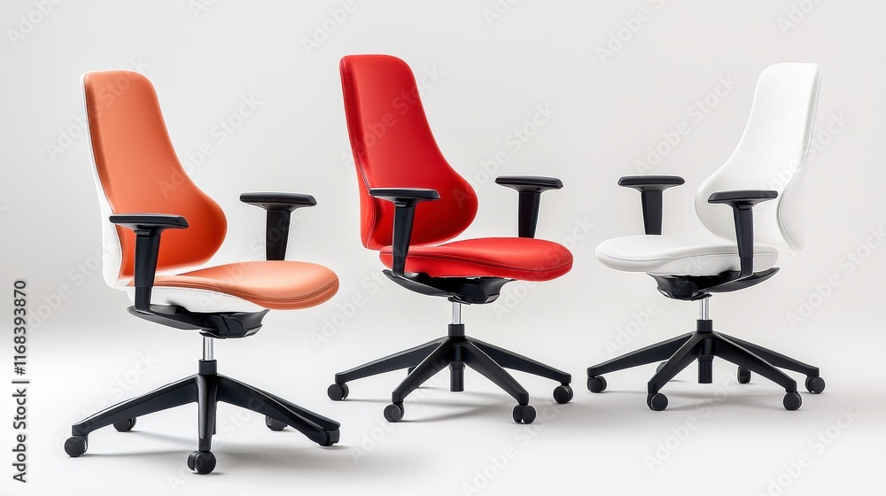 Modern Ergonomic Office Chairs in Bright Colors on White Background Modern Ergonomic Office Chairs in Bright Colors on White Background