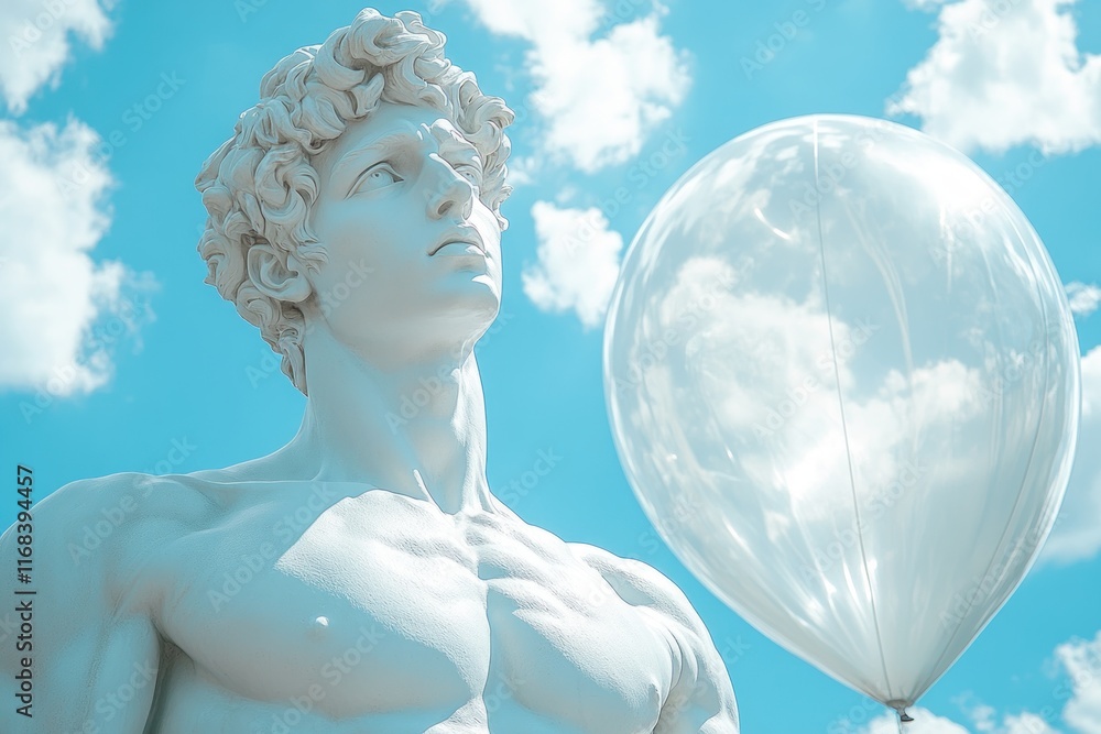 Olympic Cauldron and Alexandre the Fighter Statue in Tuileries Garden with Hot Air Balloon, Paris Olympic Cauldron and Alexandre the Fighter Statue in Tuileries Garden with Hot Air Balloon, Paris