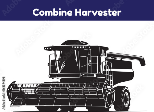 Combine harvester icon or sign isolated on white background. Vector illustration.
