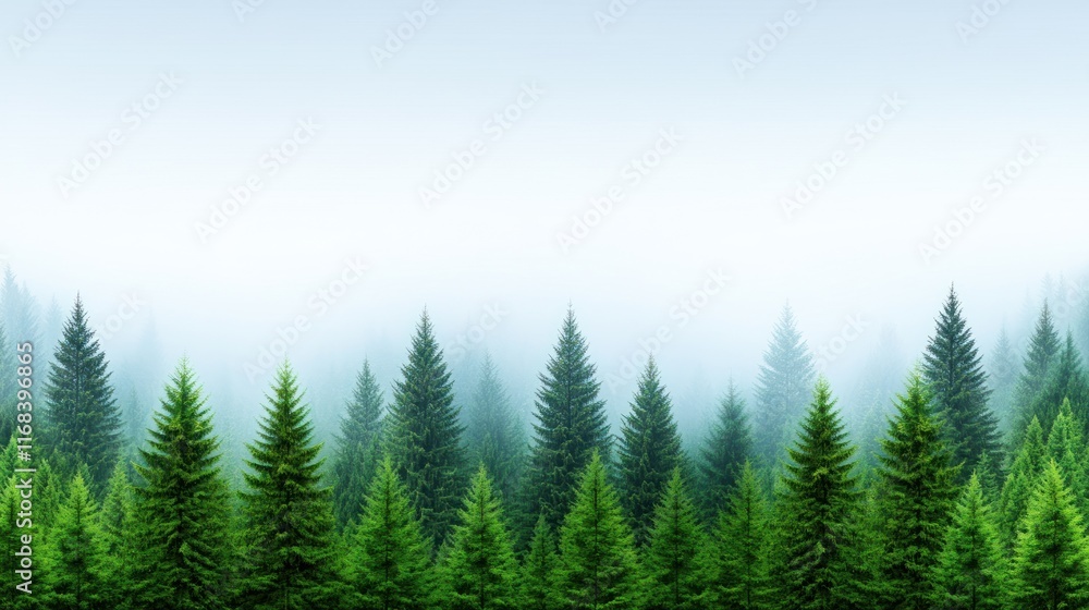 Lush green forest shrouded in mist, creating a serene atmosphere. Lush green forest shrouded in mist, creating a serene atmosphere.