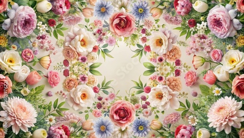 Wallpaper Mural Elegant floral pattern with various flowers arranged in a symmetrical and harmonious design, creating a soothing and natural ambiance , artistic, sophisticated Torontodigital.ca