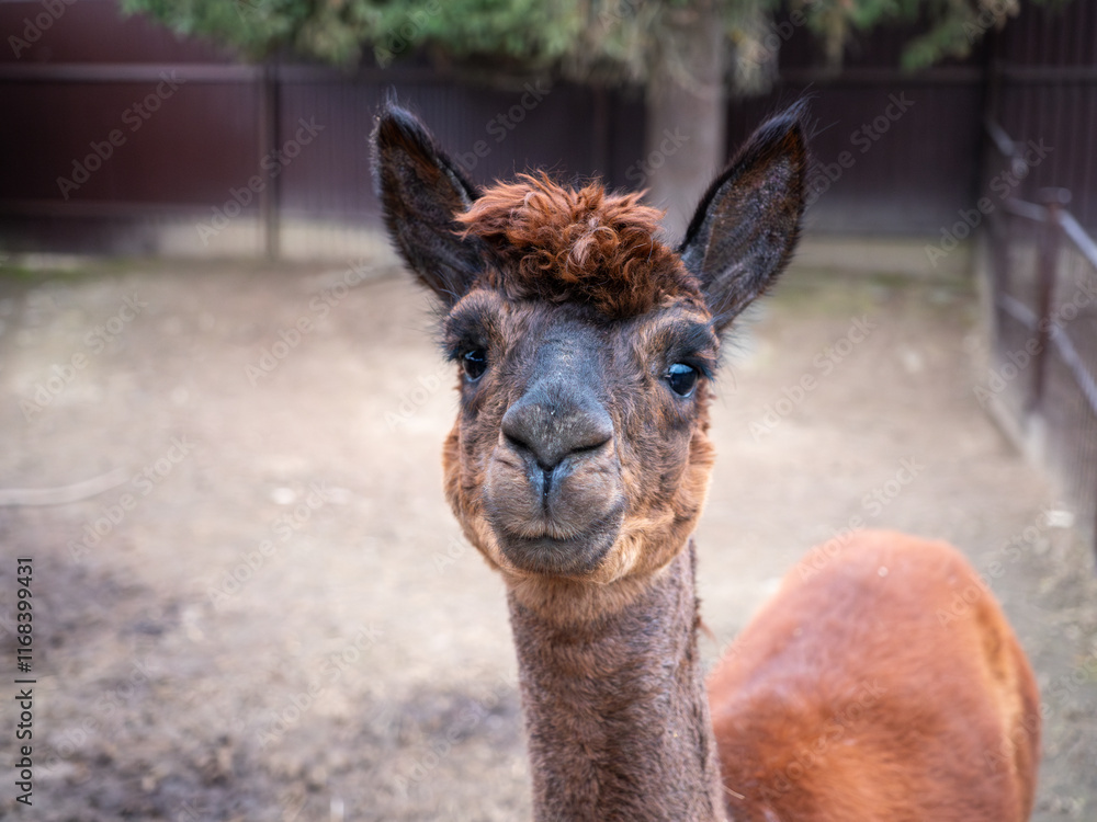 Obraz premium Alpaca is mainly bred for the production of wool, which can be of various colors from white, through brown to black.The alpaca is very tame and its look is magical.